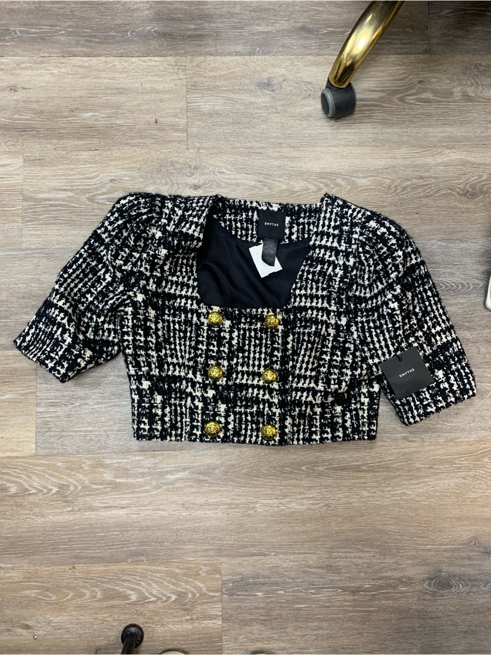 Smythe Black and White Tweed Cropped Jacket with Gold Buttons NWT